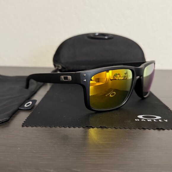 Oakley Other - OO9102 Oakley Holbrook Black Matte Gold Reflective Lenses